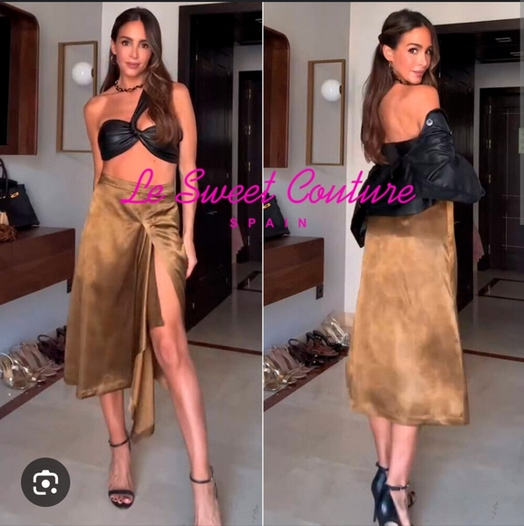 Zara Dresses & Skirts - Zara Gold Asymmetrical Flowy Open Front Slit Midi Skirt